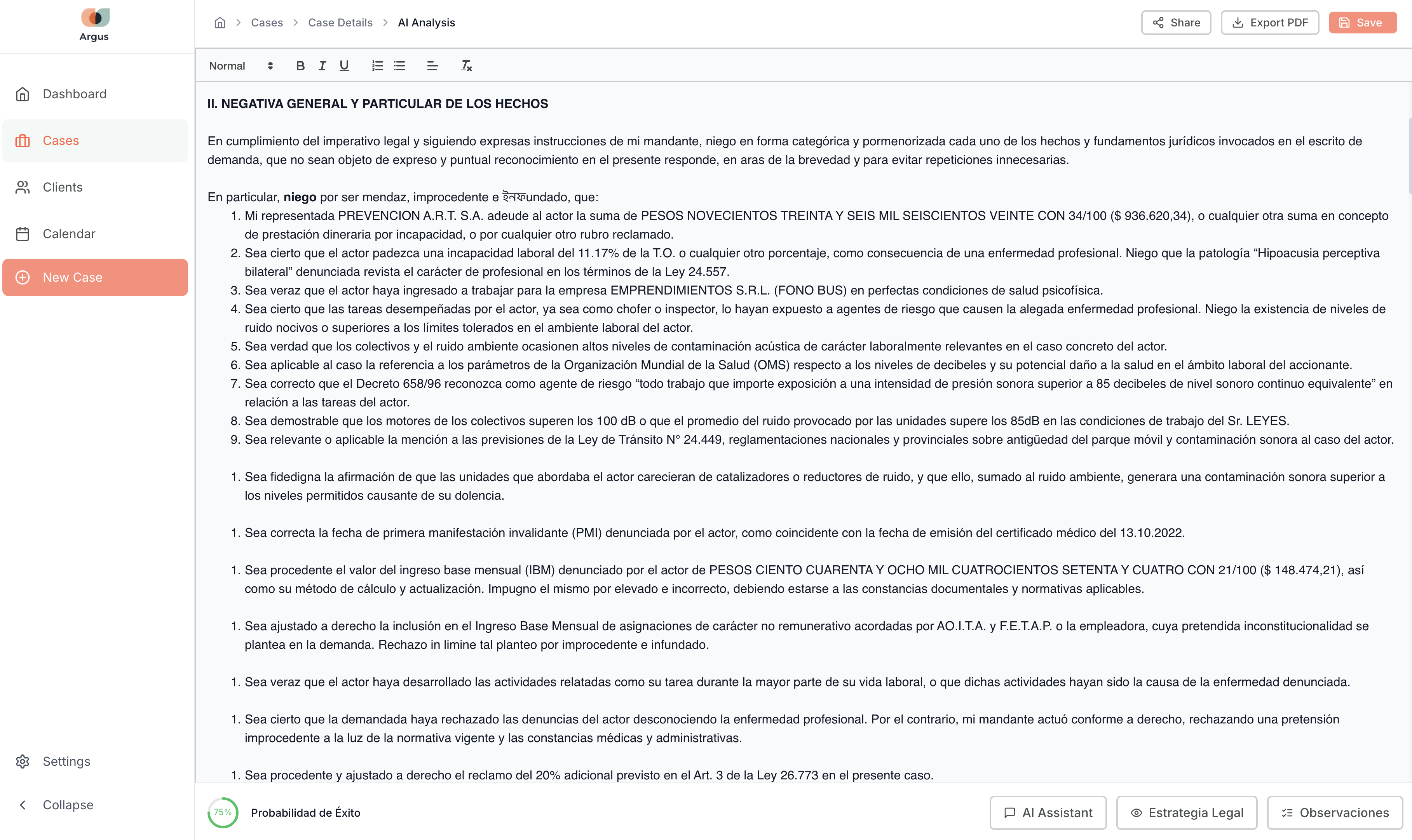 Captura de pantalla de Argus Legal AI 5