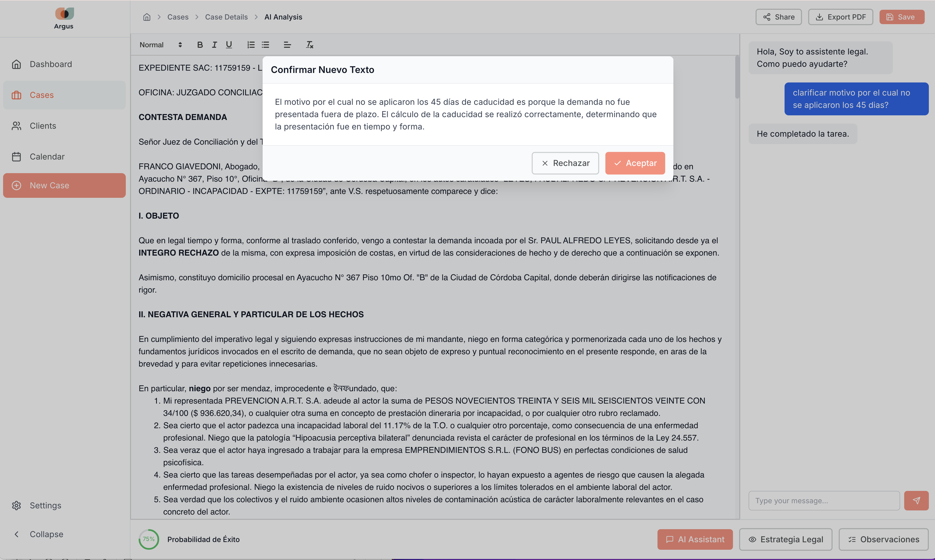 Captura de pantalla de Argus Legal AI 6